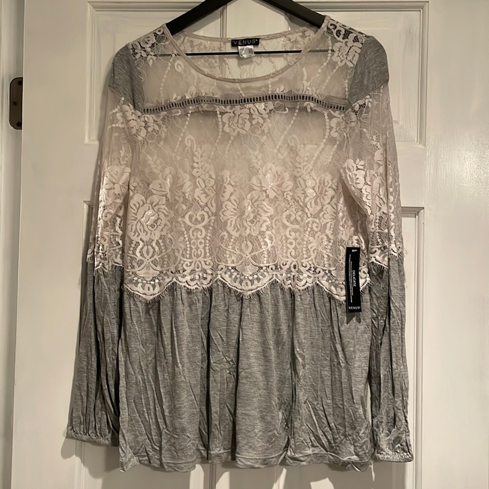COPY - NWT Venus Sheer Lace Top Long Sleeve Shirt